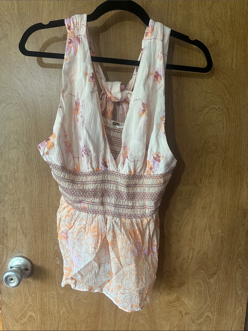 Free People Peach & Lavender Floral Tie-Back Tank